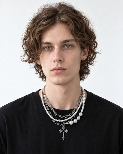 Cross Pearl Layered Necklace