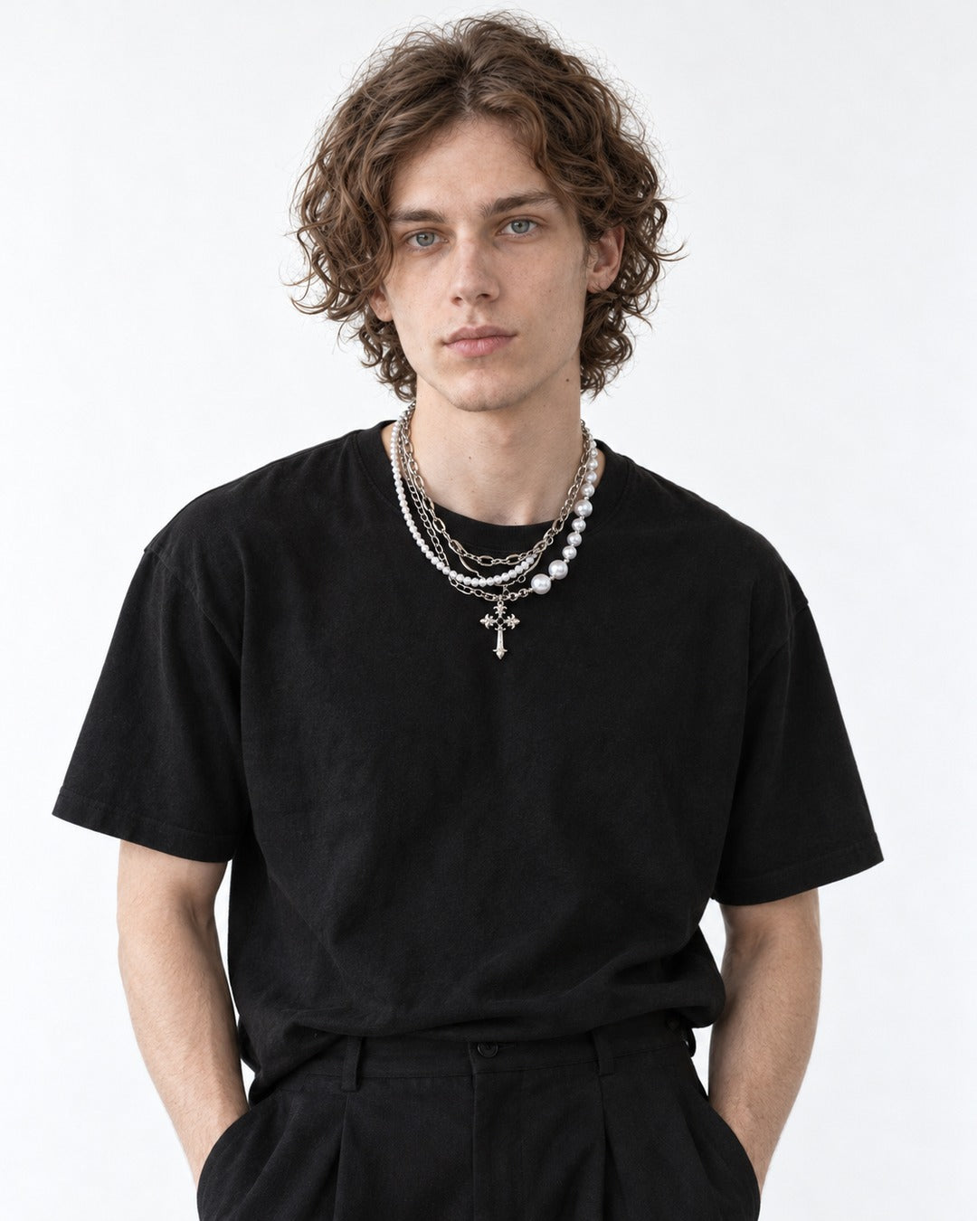 Cross Pearl Layered Necklace