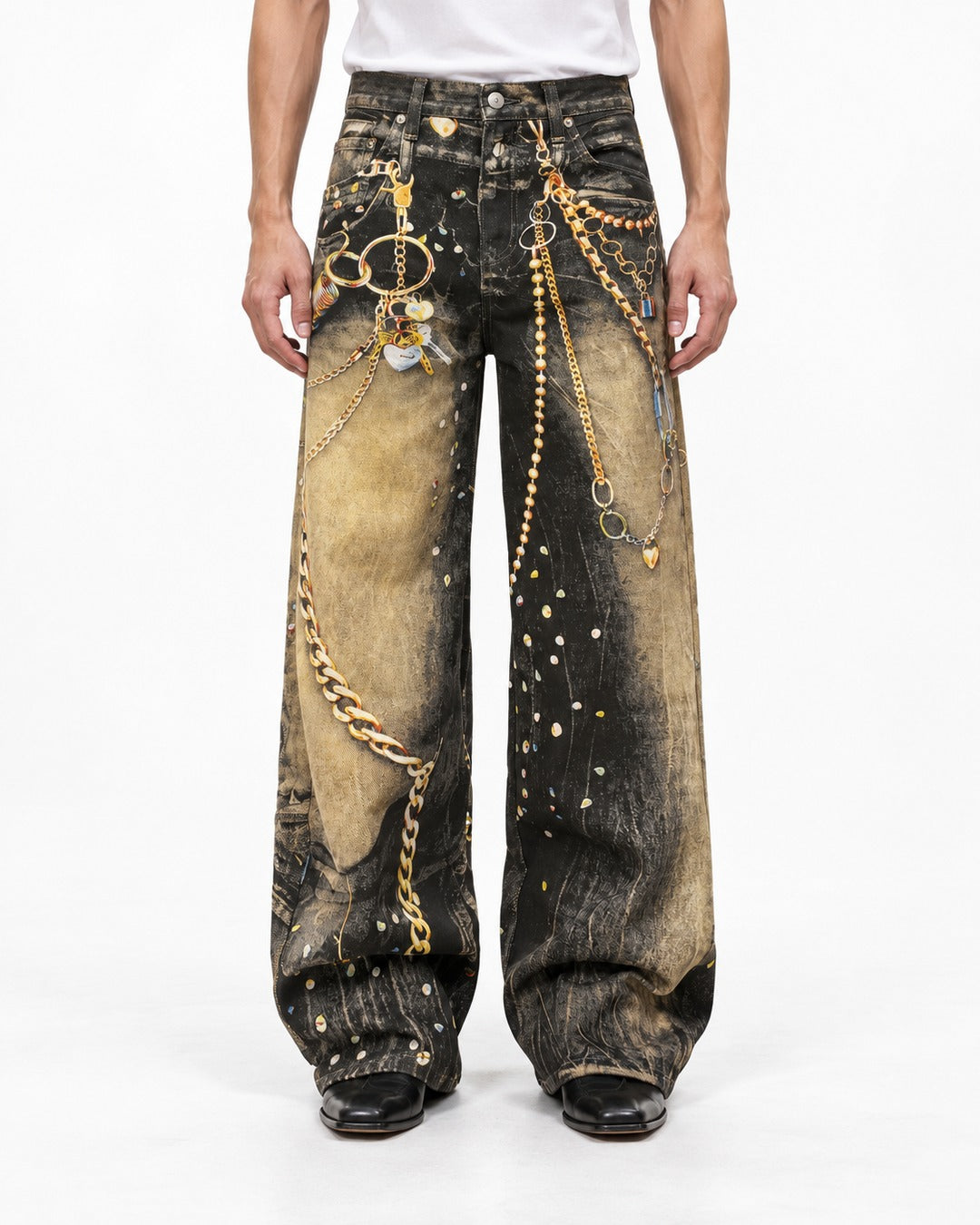 Chain Print Wide Jeans