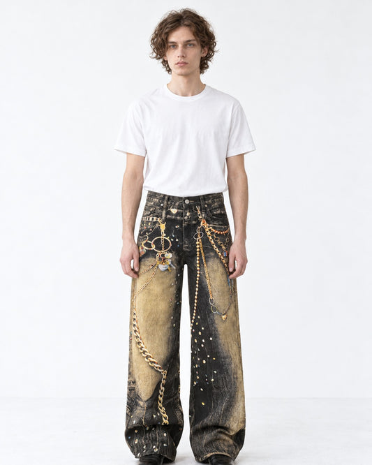 Chain Print Wide Jeans