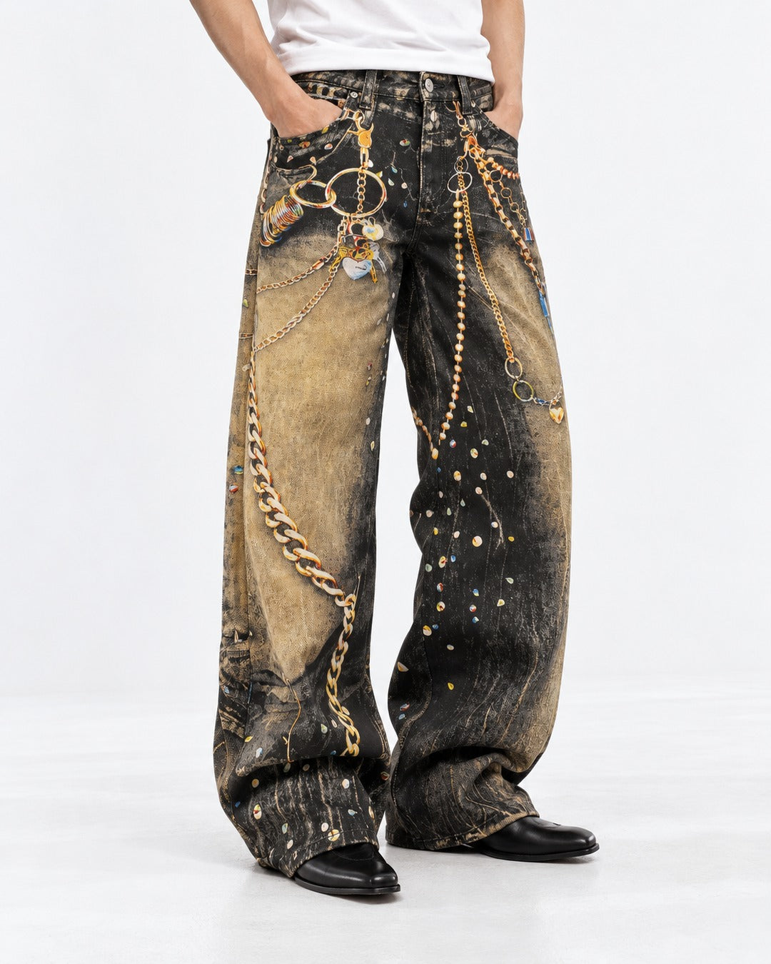 Chain Print Wide Jeans