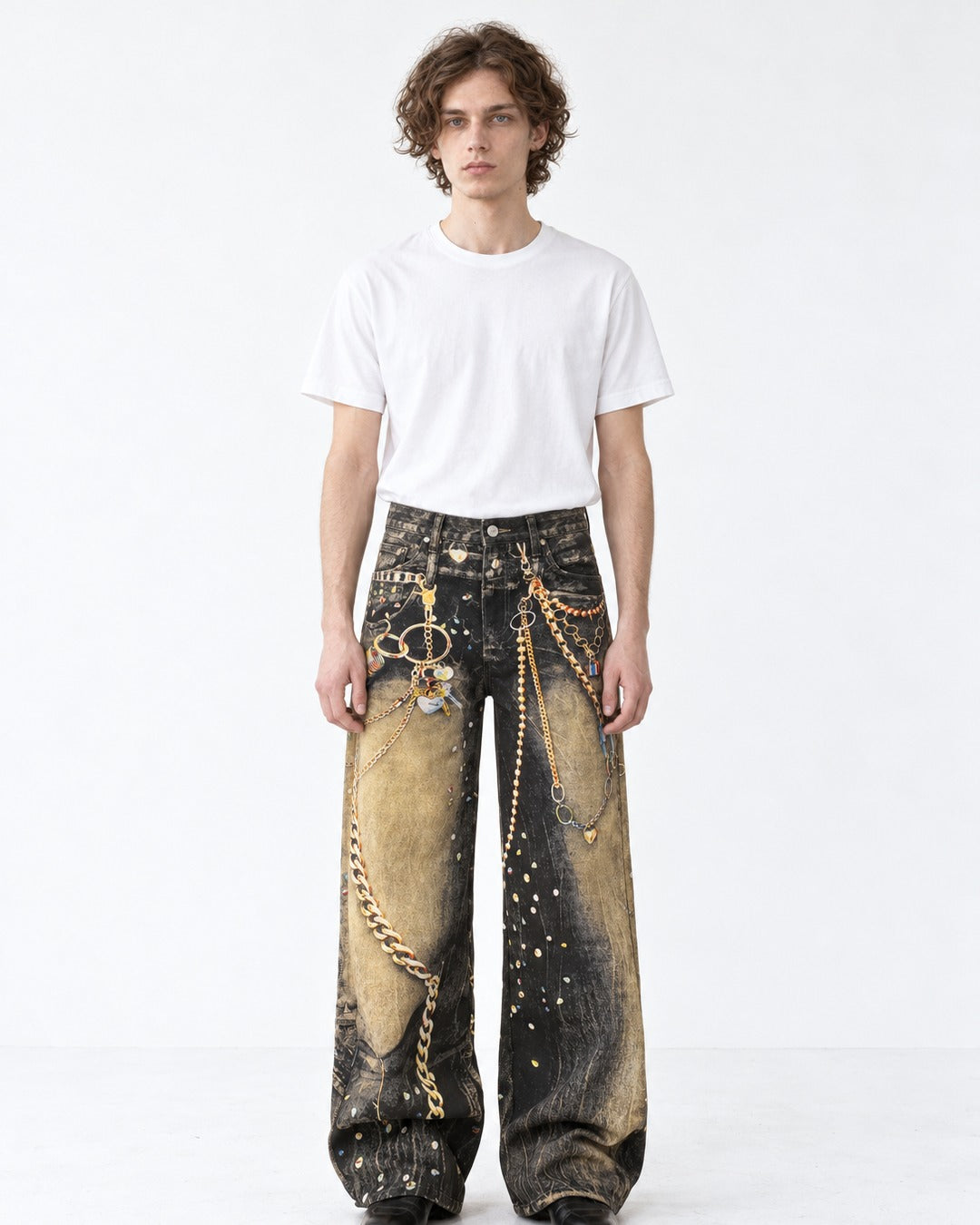 Chain Print Wide Jeans