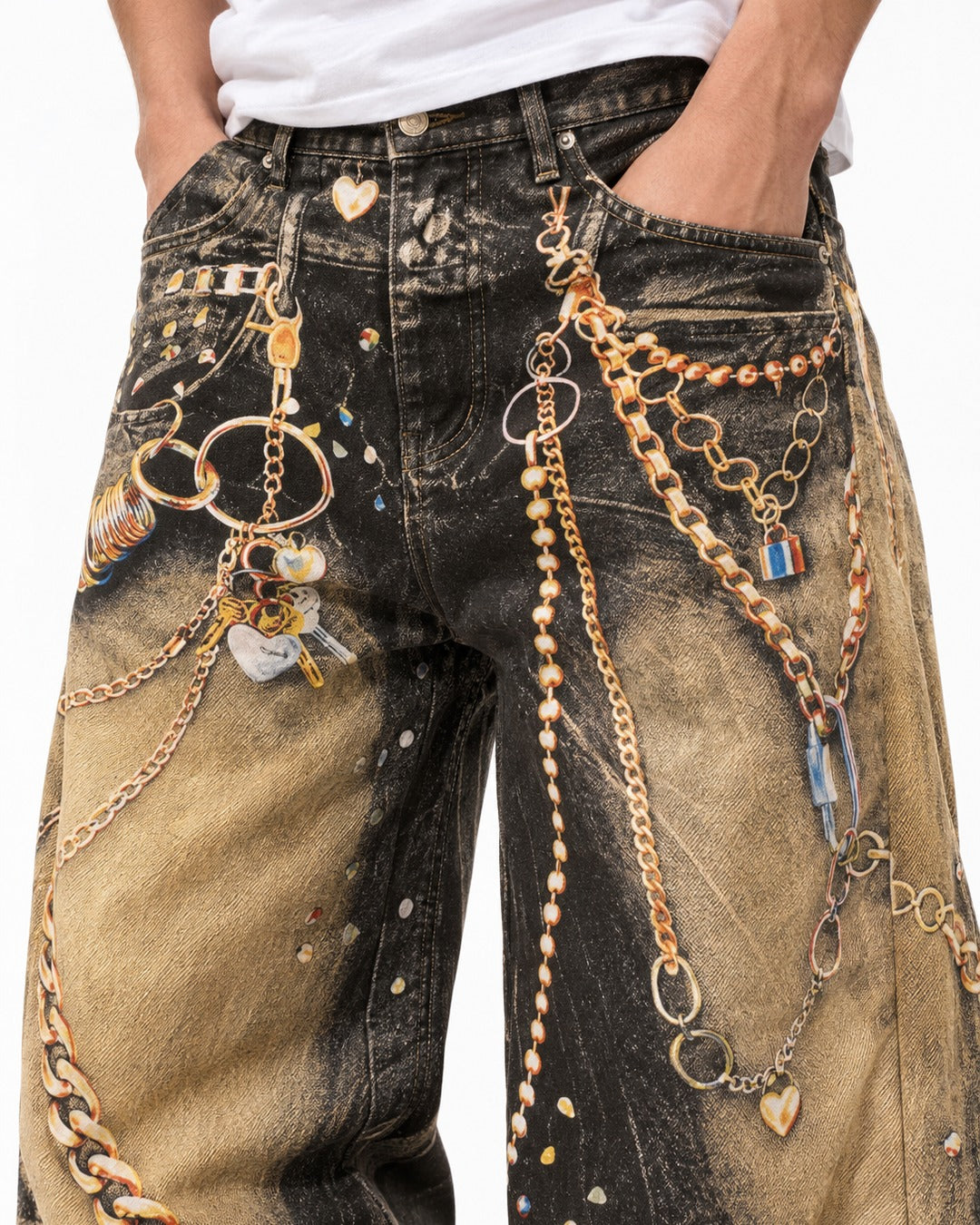 Chain Print Wide Jeans
