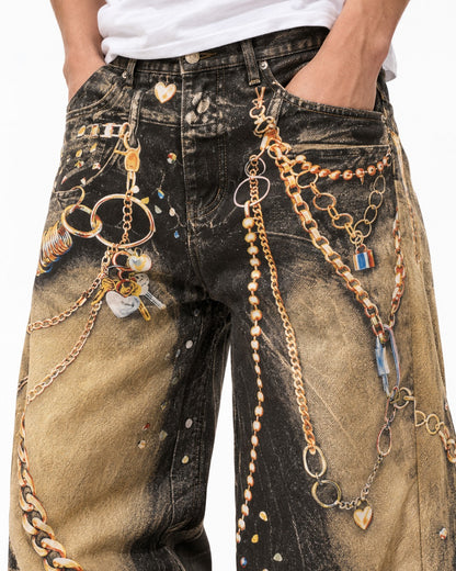 Chain Print Wide Jeans