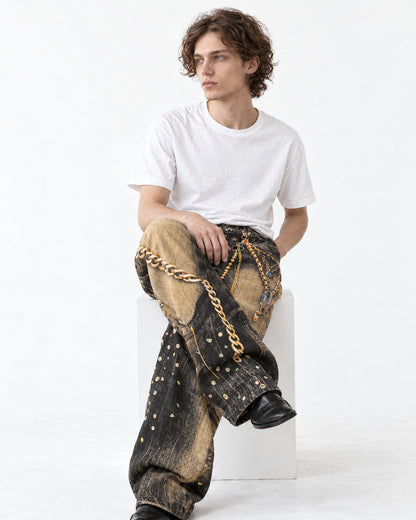 Chain Print Wide Jeans