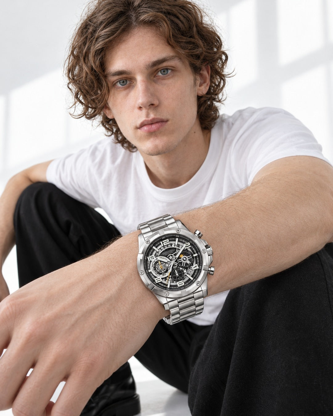 Skeleton Chronograph Steel Watch
