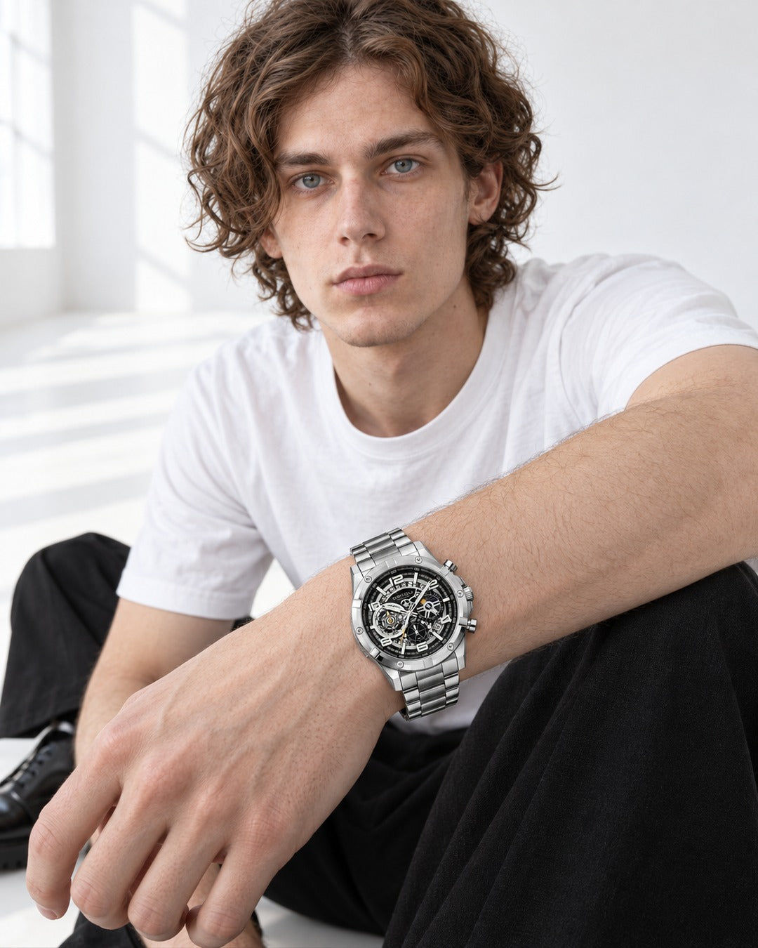 Skeleton Chronograph Steel Watch