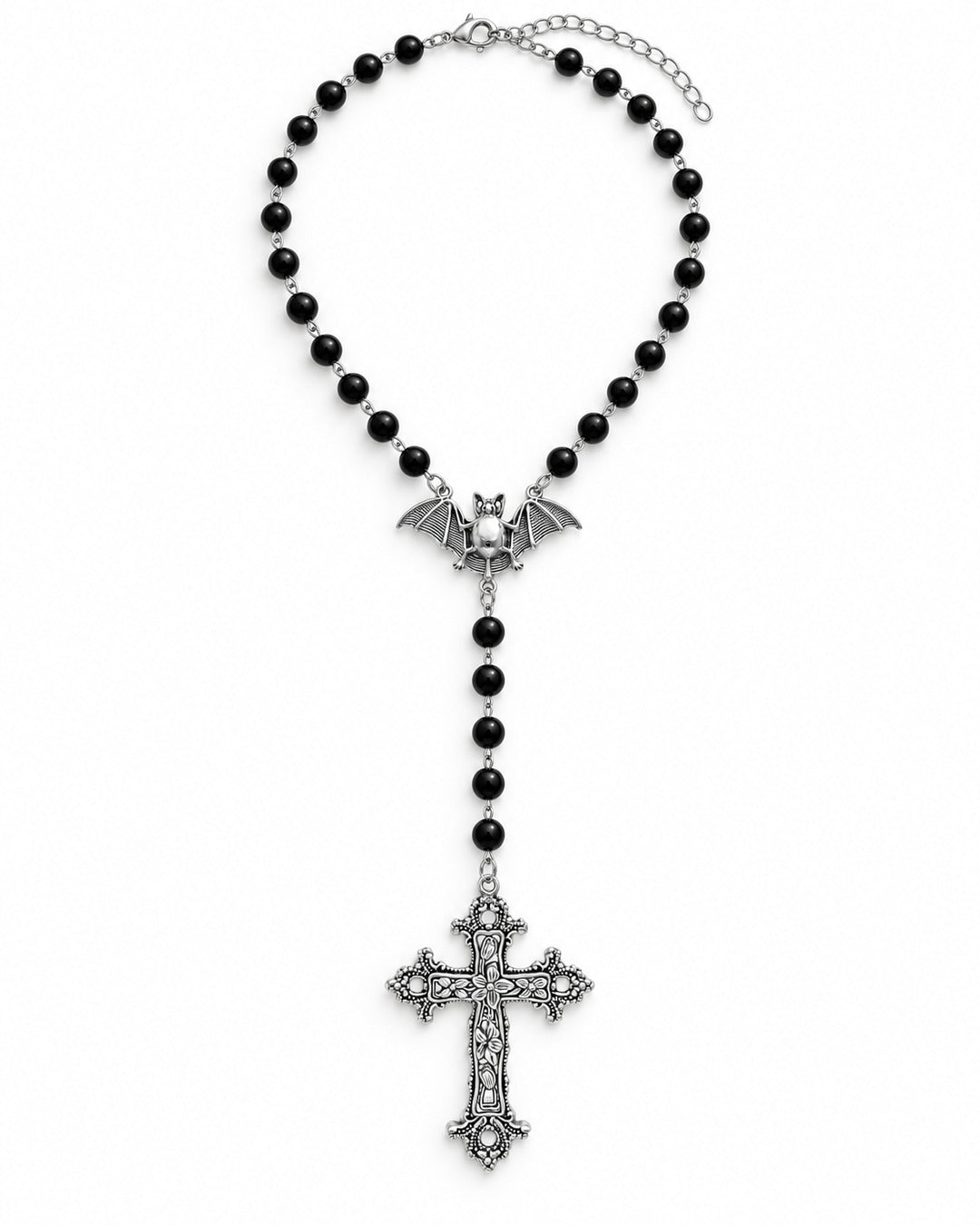 Bat Cross Rosary Necklace
