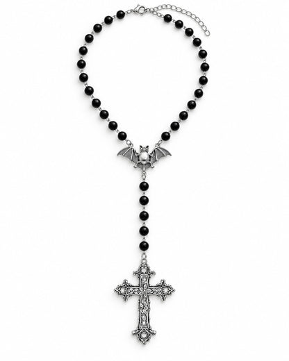 Bat Cross Rosary Necklace