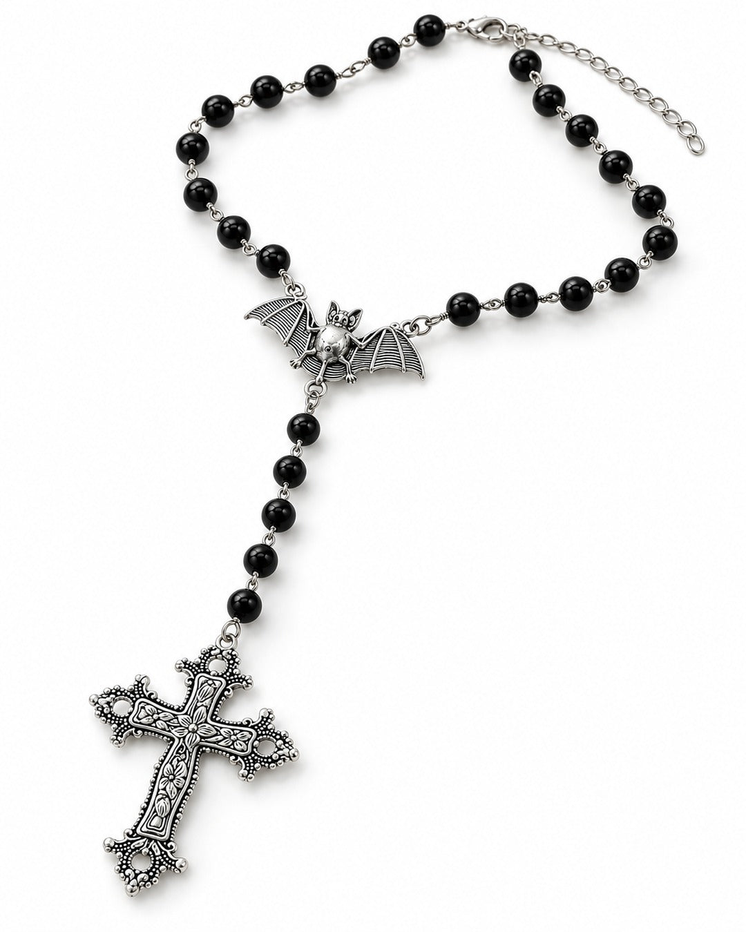 Bat Cross Rosary Necklace