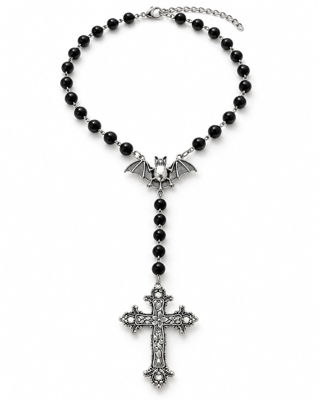 Bat Cross Rosary Necklace