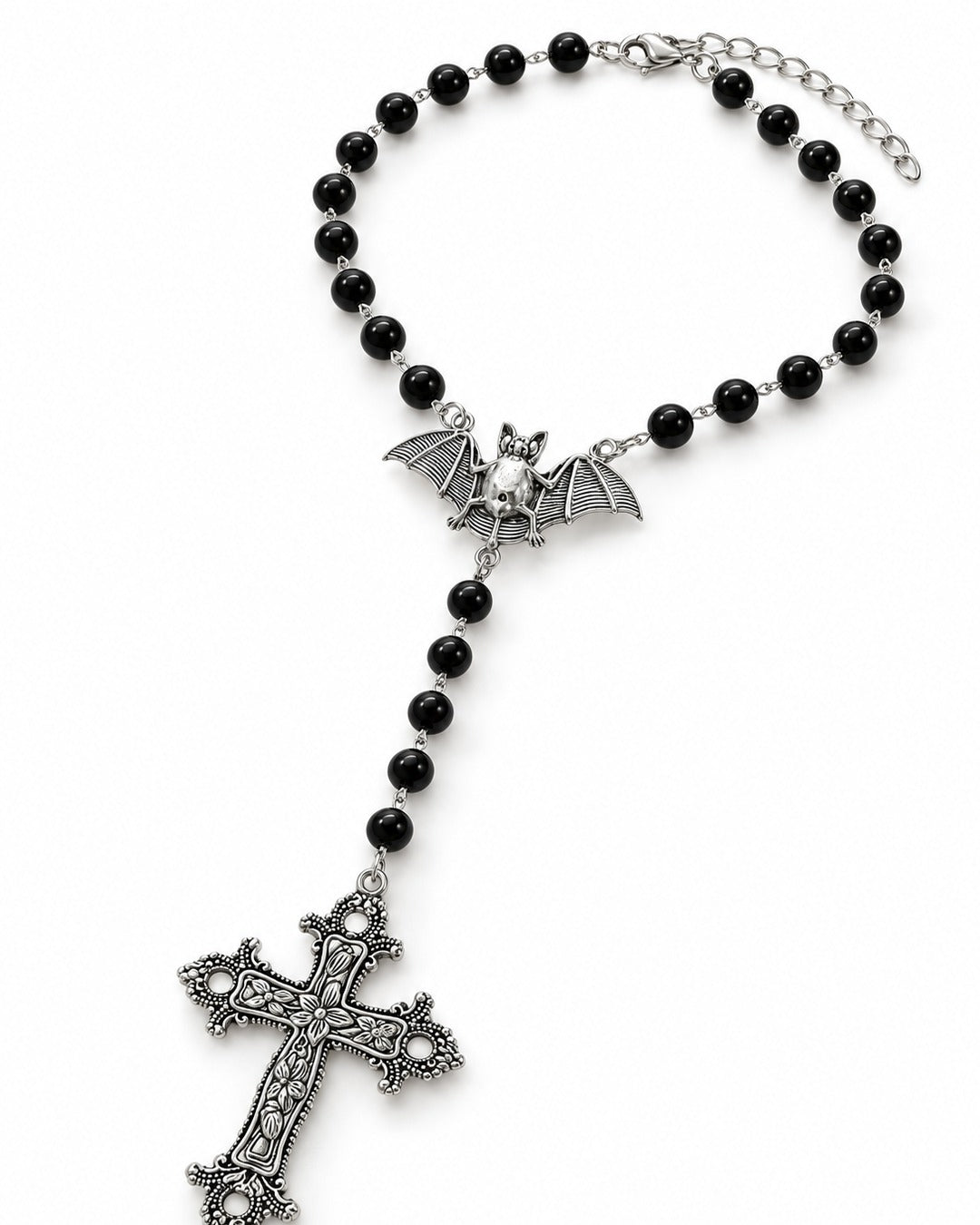 Bat Cross Rosary Necklace
