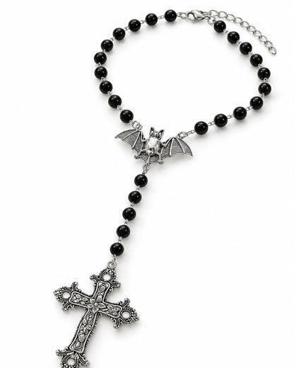 Bat Cross Rosary Necklace