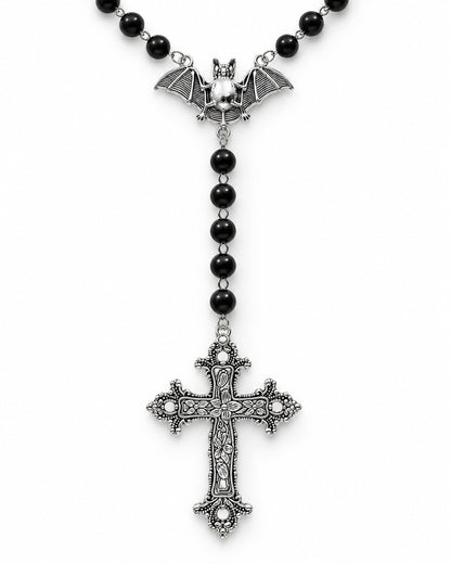 Bat Cross Rosary Necklace