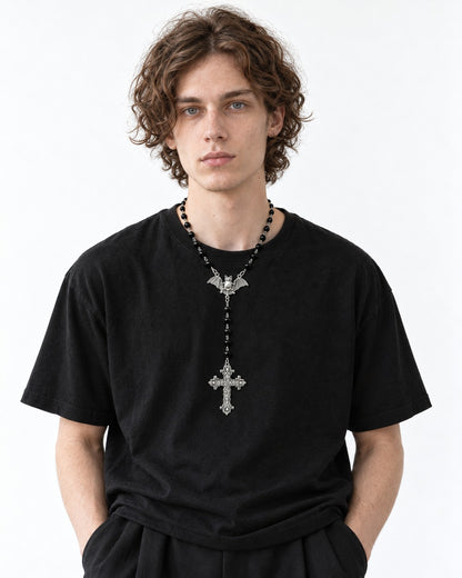 Bat Cross Rosary Necklace