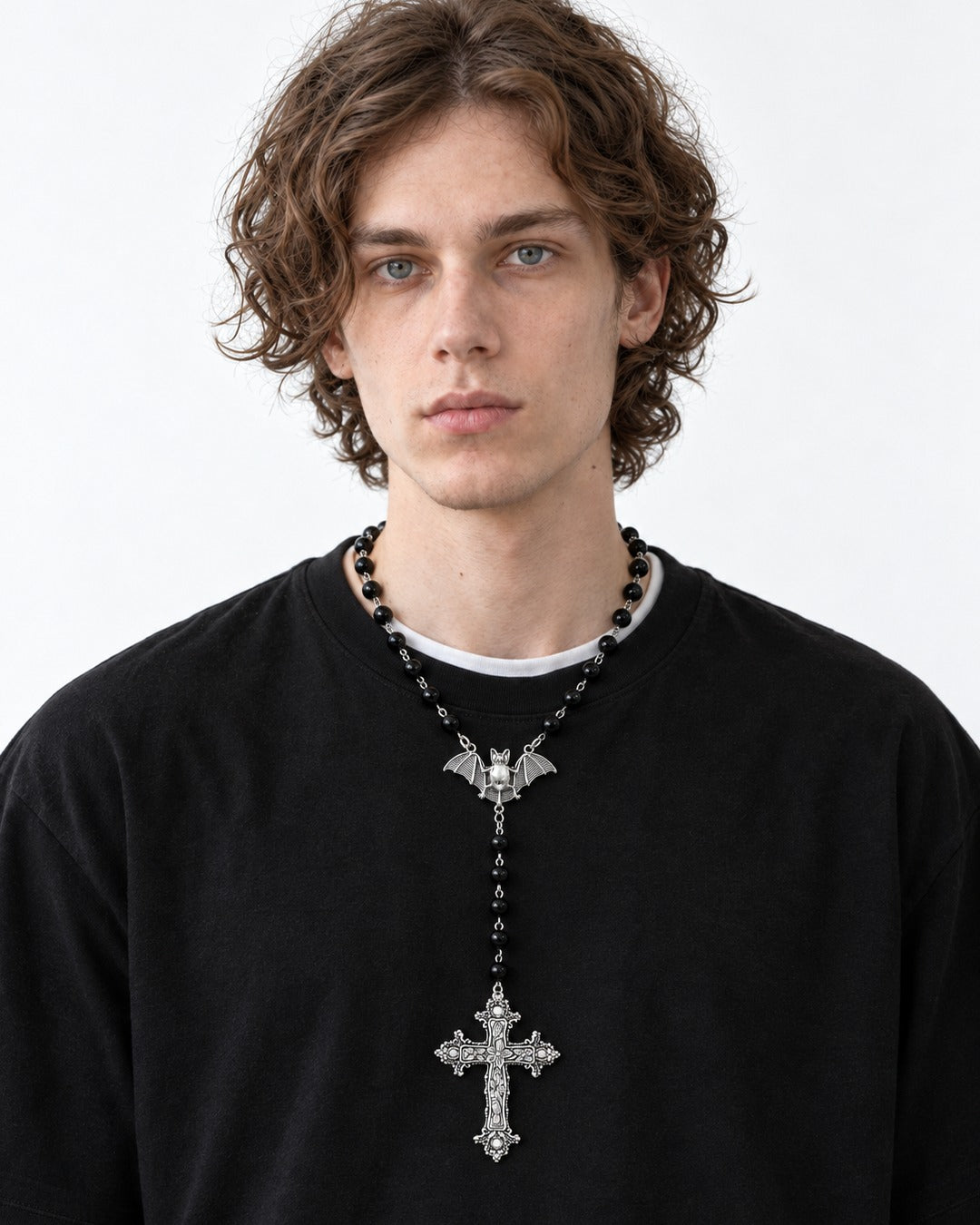 Bat Cross Rosary Necklace