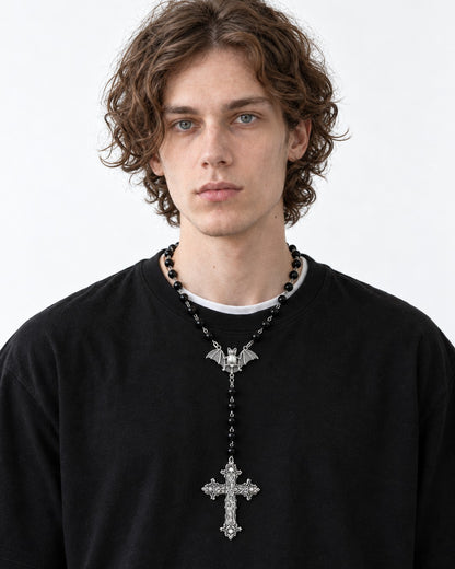Bat Cross Rosary Necklace