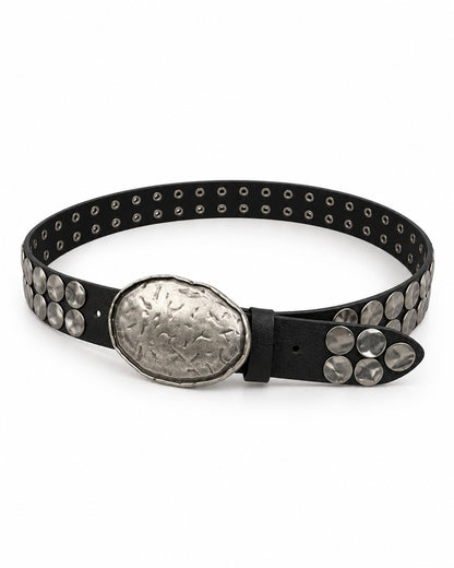 Hammered Oval Buckle Studded Belt