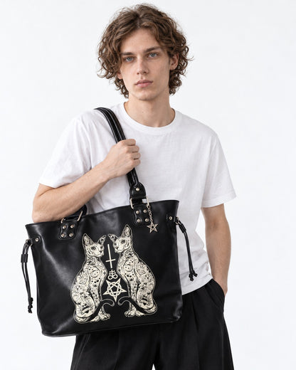 Cat Embroidered Tote Bag